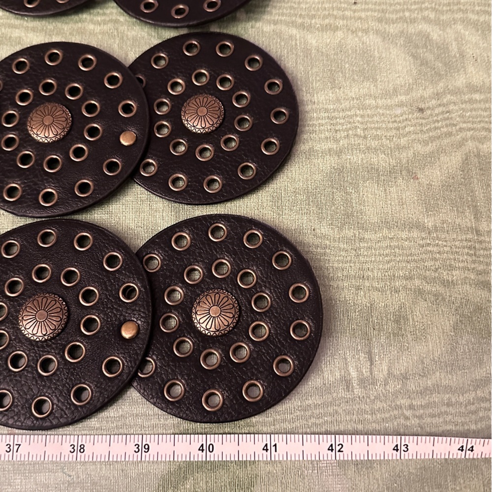 Round Boho Western BELT Medallion Dark Brown or Black Concho Disc PU Leather - Picture 8 of 10